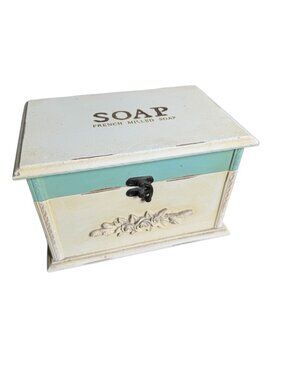 Vintage Soap Box with Latch Bathroom Home Decor Cream Green Decorative Display